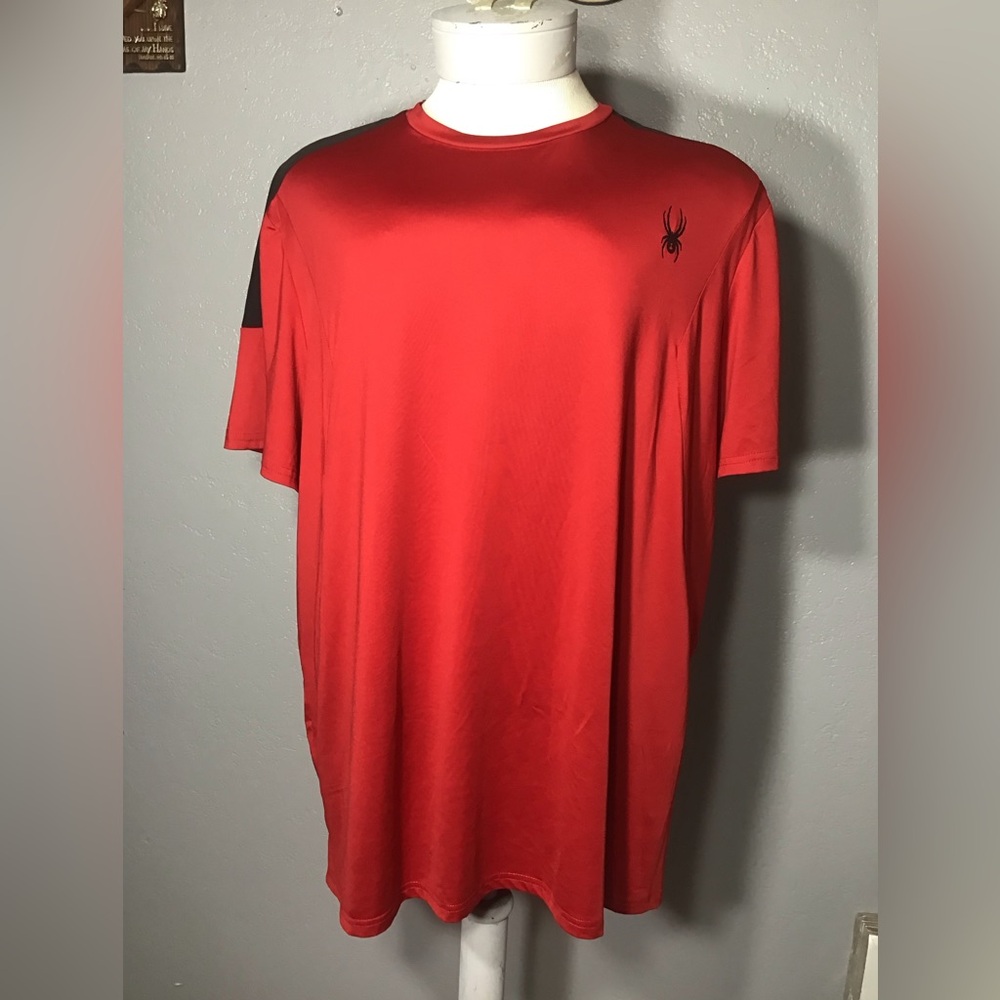 Men’s Spyder Active Shirt Men's 2X Red Black Short Sleeve Pro Web Athletic